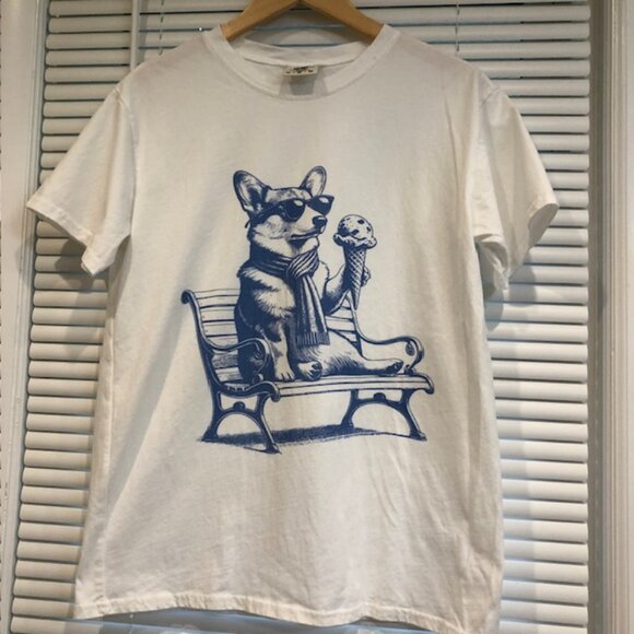 Corgi Dog Eating Ice Cream Unisex T-Shirt Size M Pre-Owned - Picture 2 of 14